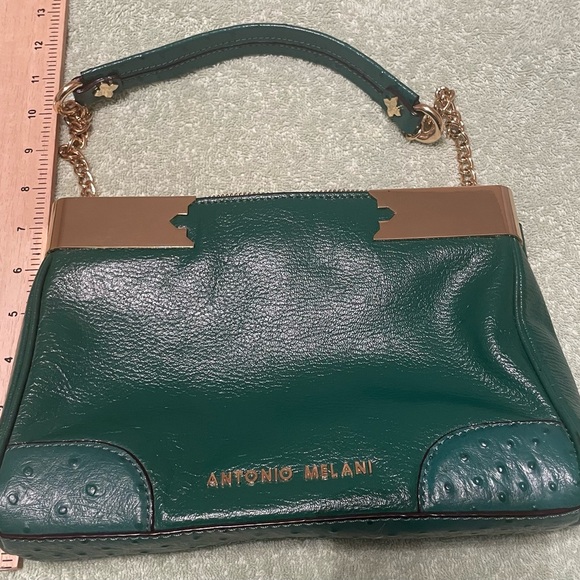 ANTONIO MELANI Emerald Green Leather Crossbody with Gold Accents - Picture 12 of 14